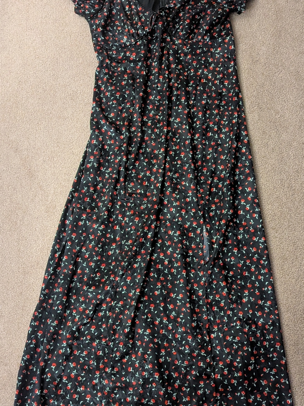 Black Floral Dress with Red Cherry Print